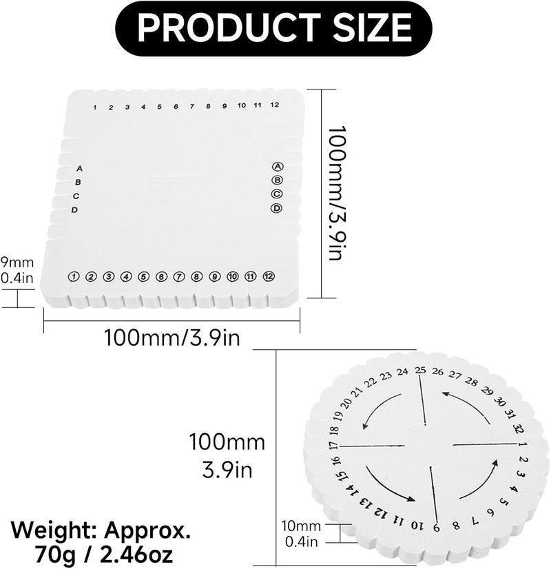Kodrily 2Pcs Round Square Kumihimo Disk Kit, EVE Braiding Disks, White Kumihimo Disk Braiding, DIY Round Kumihimo Disc Square Braided Plate for Fine Thread Wire Beading - Image 2